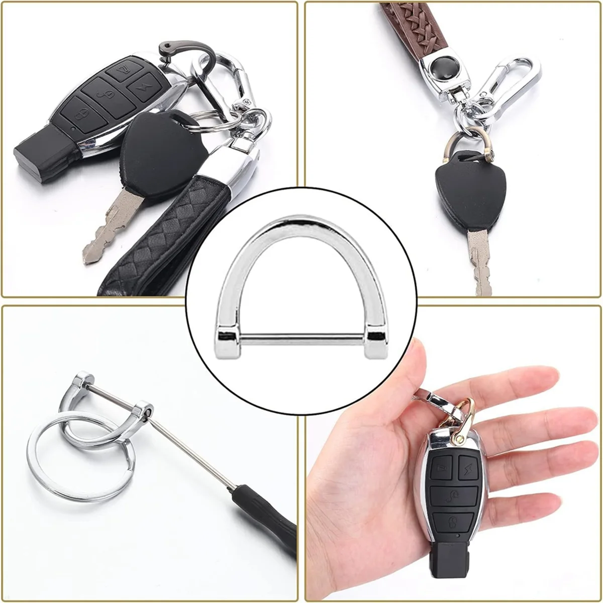 18Pcs D Rings Screw in Shackle,3/4 Inch Horseshoe Buckle,Silver D Rings Keychain for Car Key Holder