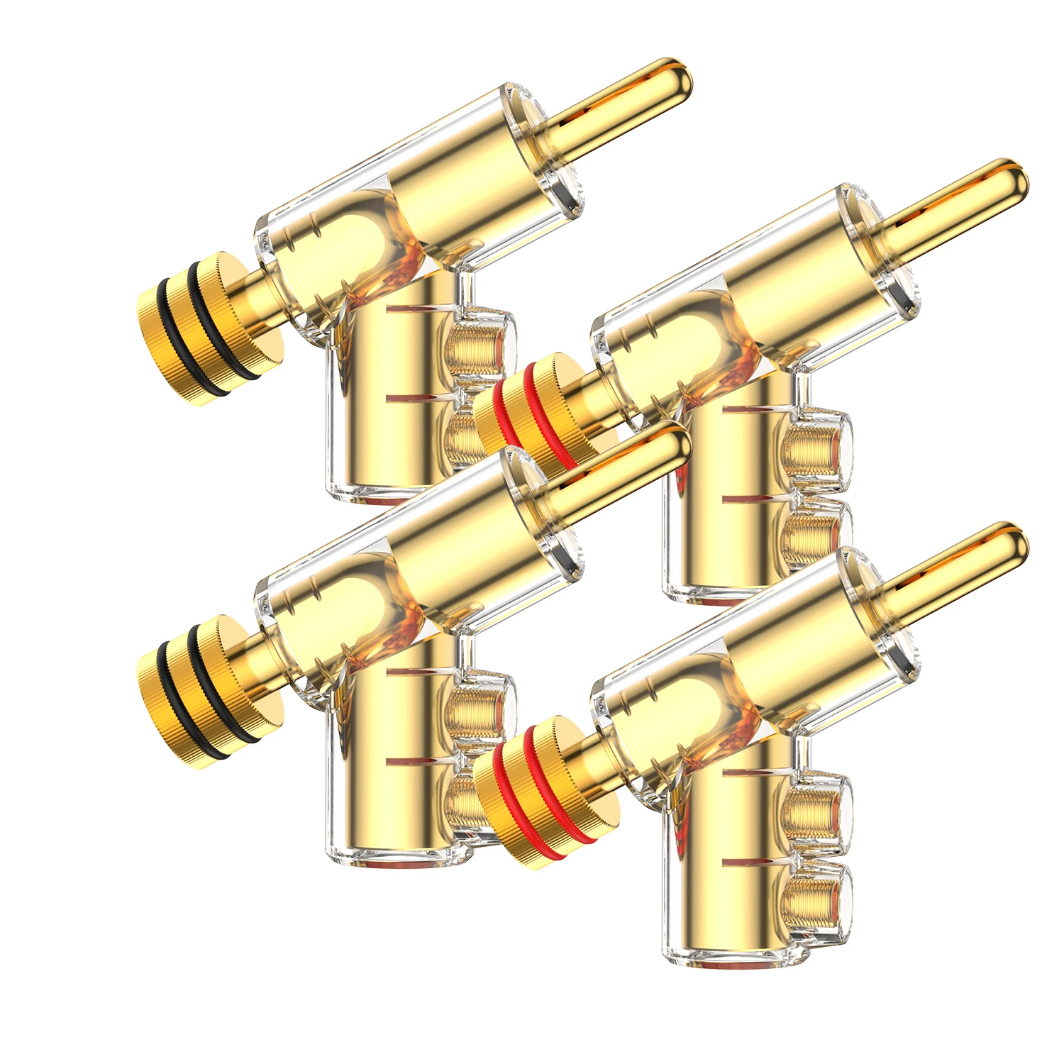 4pcs/Set High Performance 24K Gold Plated Rhodium Plated Audio Banana Connectors 45Dgree Locking Connector Speaker Cable HIFI