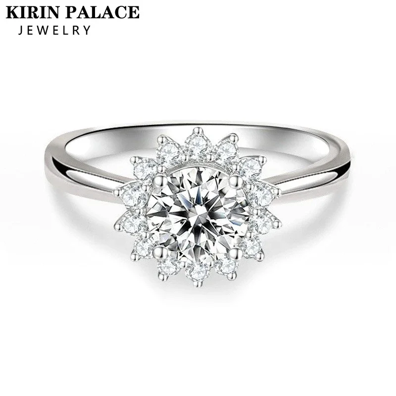 Moissan ite Sonnenblumen ring mit Zertifikat 1 Karat funkeln der Diamant Sterling silber 18 Karat plattierter Hochzeits schmuck ring für Frauen