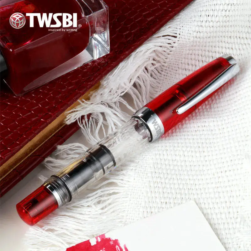 TWSBI 만년필 ECO 레드 클리어 | 진공 피스톤 충전 | 프리미엄 투명 데모펜 사무용품