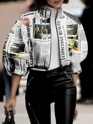 Yeezzi, chaquetas holgadas con mangas abullonadas y estampado de letras con cuello levantado, selección elegante para primavera y otoño, prendas de vestir exteriores informales para salir para mujer