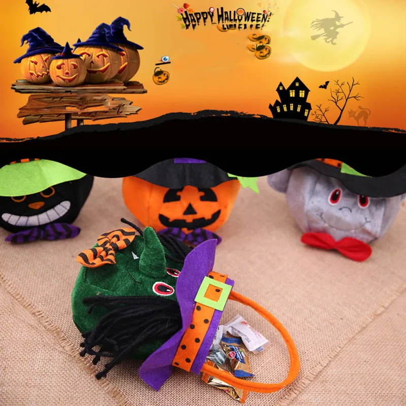 Halloween Tote Bag Candy Gift Storage Bag Spooky Pumpkin Ghost Design Kids Party Favor Cute Collecting Container Trick or Treat