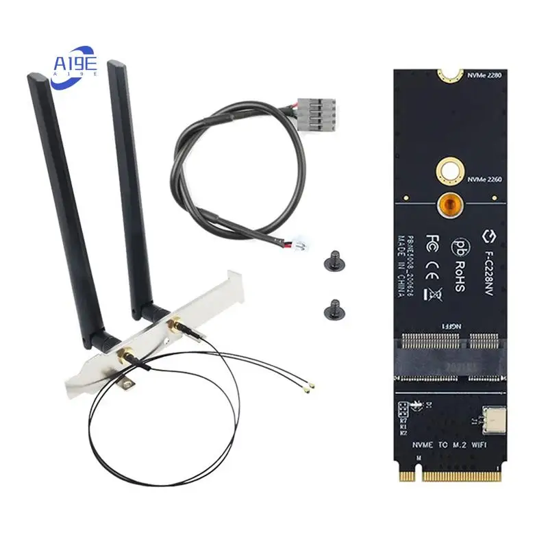 

A19E-M.2 To Nvme Wi-Fi Card NGFF M.2 A+E Key To Nvme PCI Express SSD Port Converter Adapter F-For AX200 AX210 8265 7260AC Card