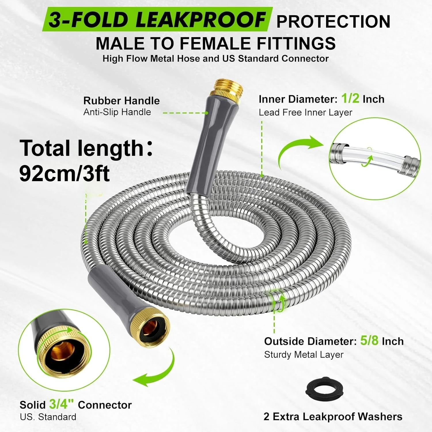 Stainless Steel Garden Hose Metal Heavy Duty Water Hoses Function Sprayer Nozzles Outdoor High Pressure For RV Yard Car Wash