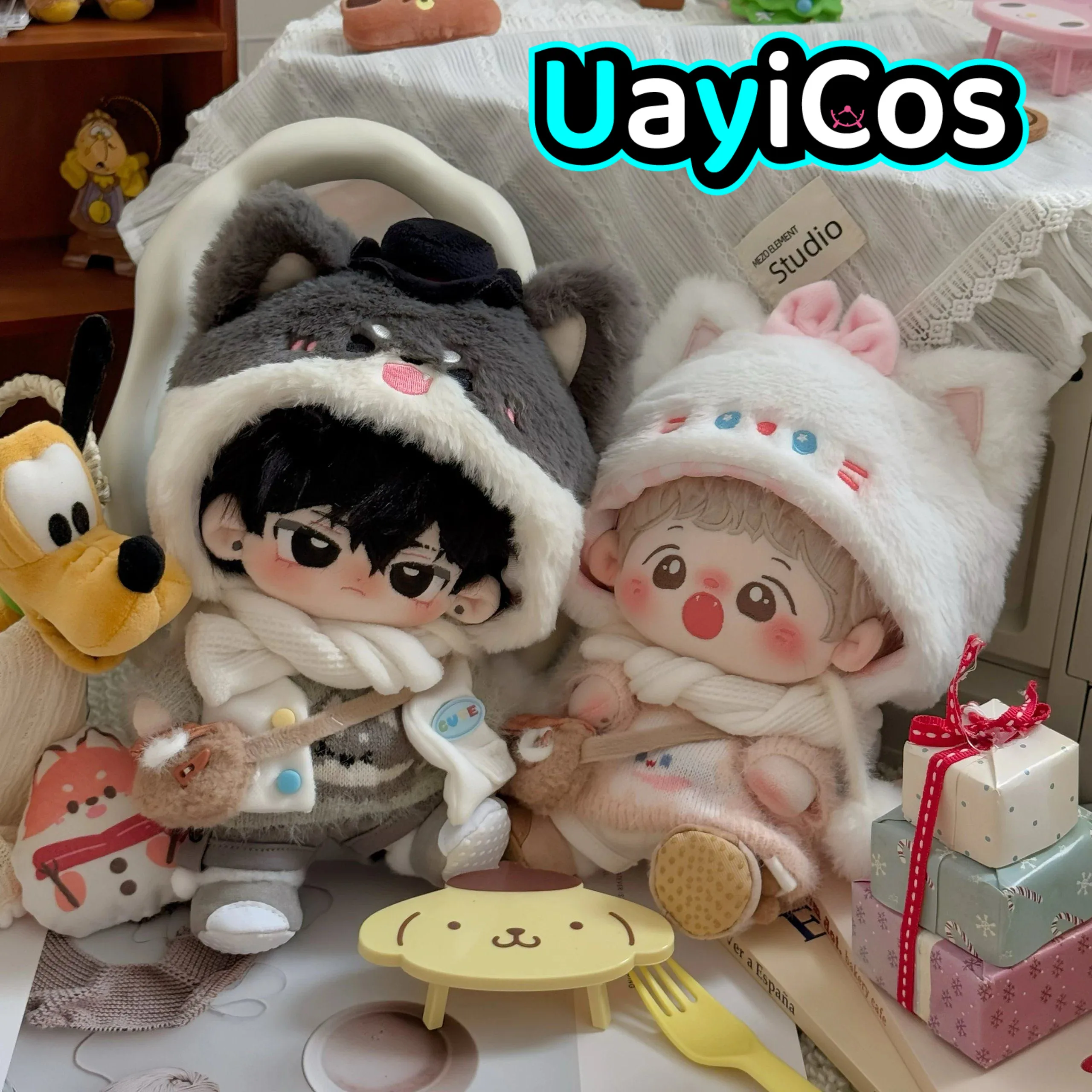 

В наличии: комплект одежды для куклы 20 см (свитер, шарф, шапка, сумка, брюки, обувь), одежда с мультяшными животными, костюм для мягких игрушек, кукол, аниме-игрушек, детских игрушек