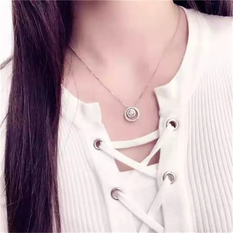 CC Women's Necklace Double Wear Sterling Silver Plated Round Zirconia Necklaces A Two-wear Clavicle Chain Fine Jewelry CCN718 image 5