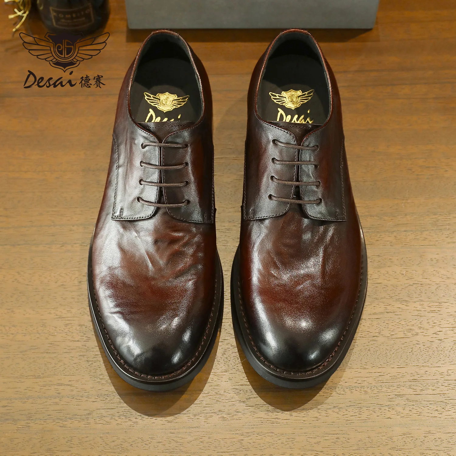 DESAI Scarpe formali da lavoro in vera pelle; scarpe derby da sposa con altezza crescente; Scarpe da uomo vintage in stile britannico.