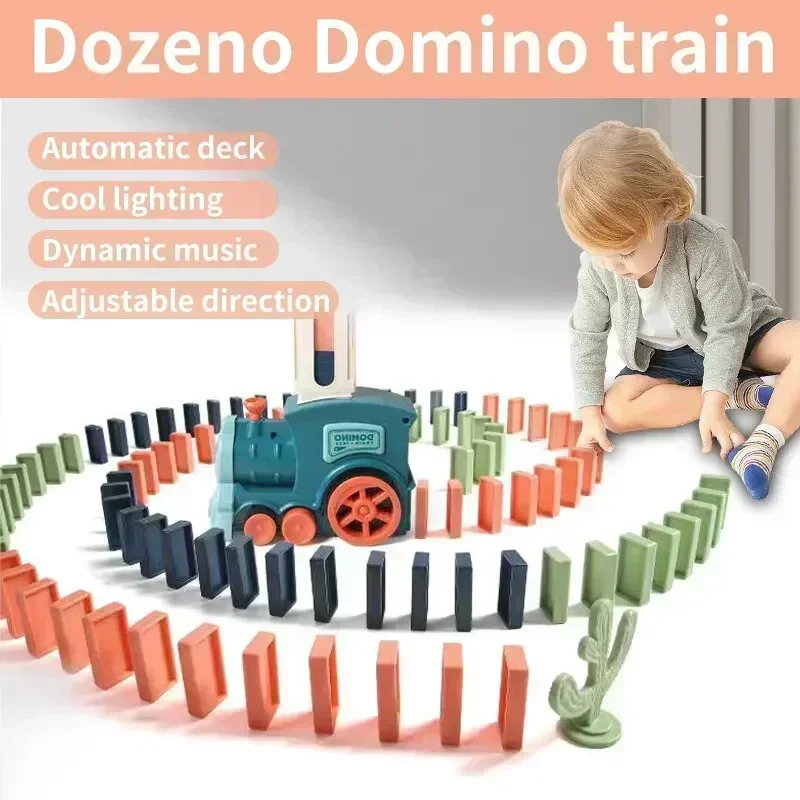 Domino Train Electric Car Brick Blocks Kits Automatic Laying Creative Games Intelligence Educational DIY Toys Kids Birthday Gift