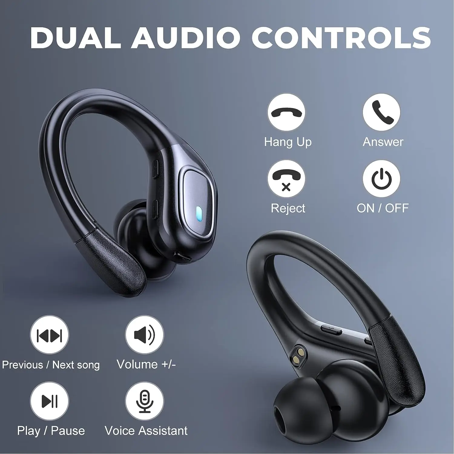 Bluetooth Headphones with Charging Case, Wireless Earbuds, Bass Stereo Sound, Waterproof Headset, LED Display, Mic, 75H Playback