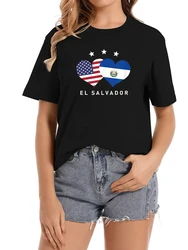 El Salvador Flag USA Flag T-Shirt Love Heart Fun cute tops for teen graphic tees women t-shirts t shirts for women Summer Tops