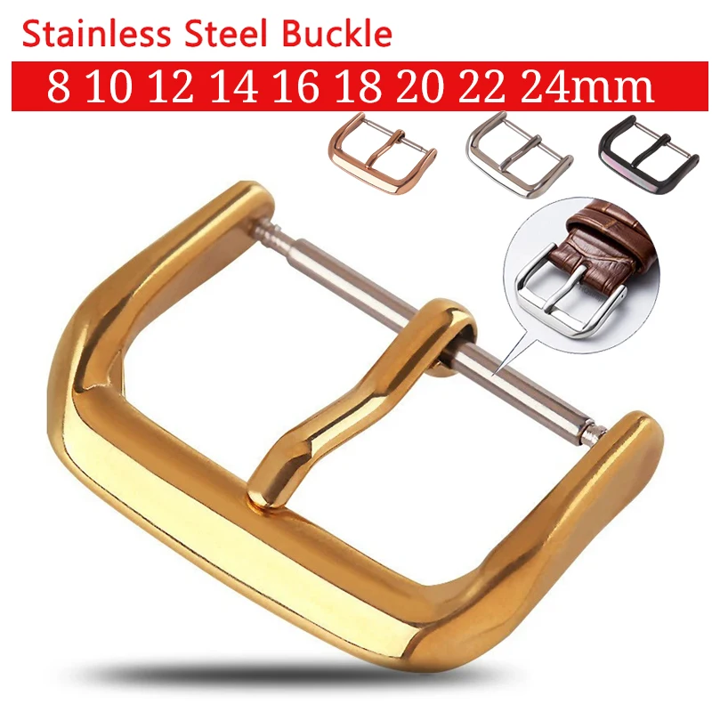 Stainless Steel Watch Pin Buckle 8/10/12/14/16/18/20/22/24mm Replace Metal Silver Black Watchbands Strap Clasp Watch Accessories