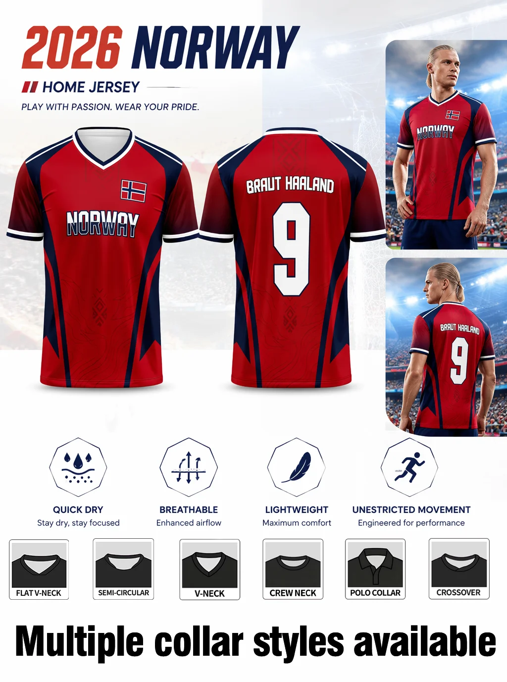 Classic Norway national team apparel, flexible cut for unrestricted sports movement