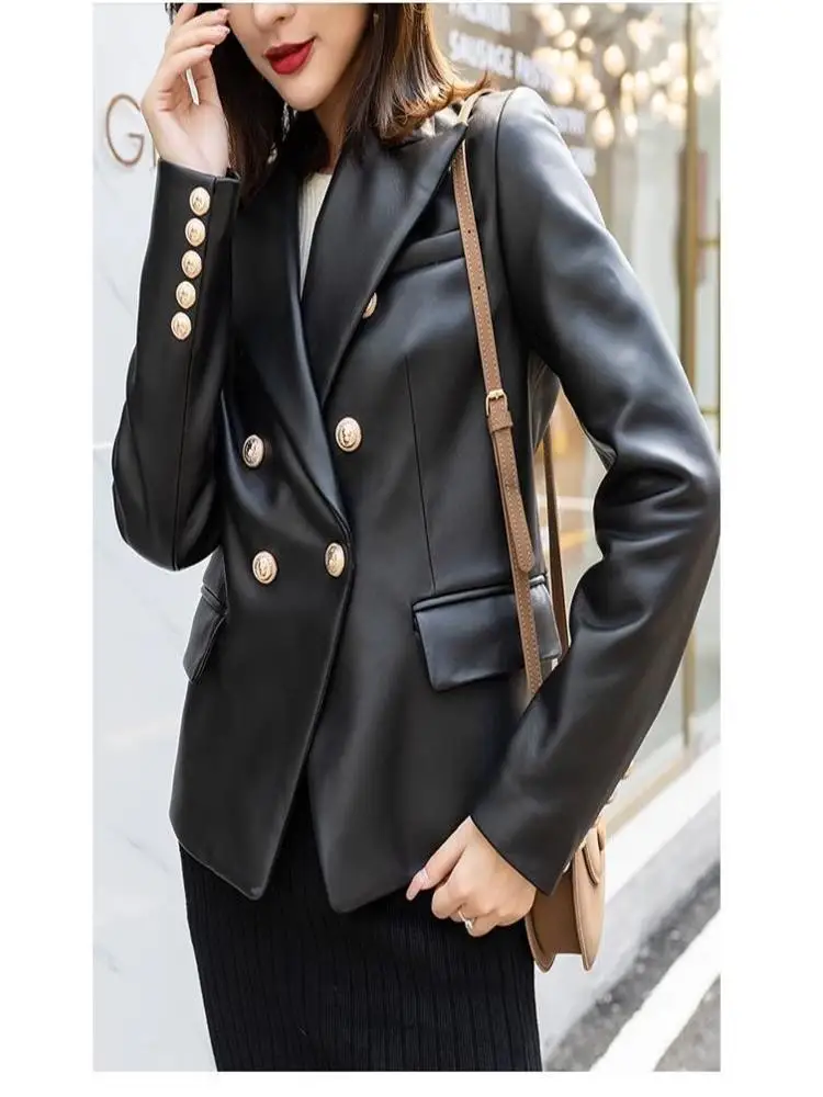 YR!Free shipping.Women's leather mini suit.OL slim fit soft sheepskin jacket.fashion lady genuine coat.street wear