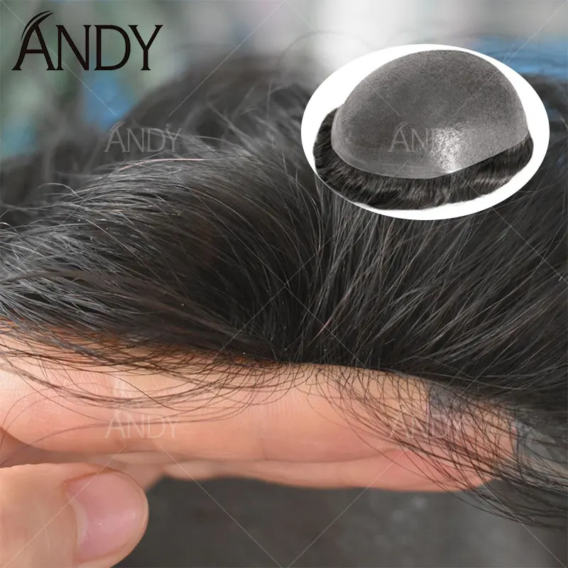 

Full PU Capillary Prosthesis Men Toupee Natural European Human Hair Transparent Wig Male Hair Replacement System