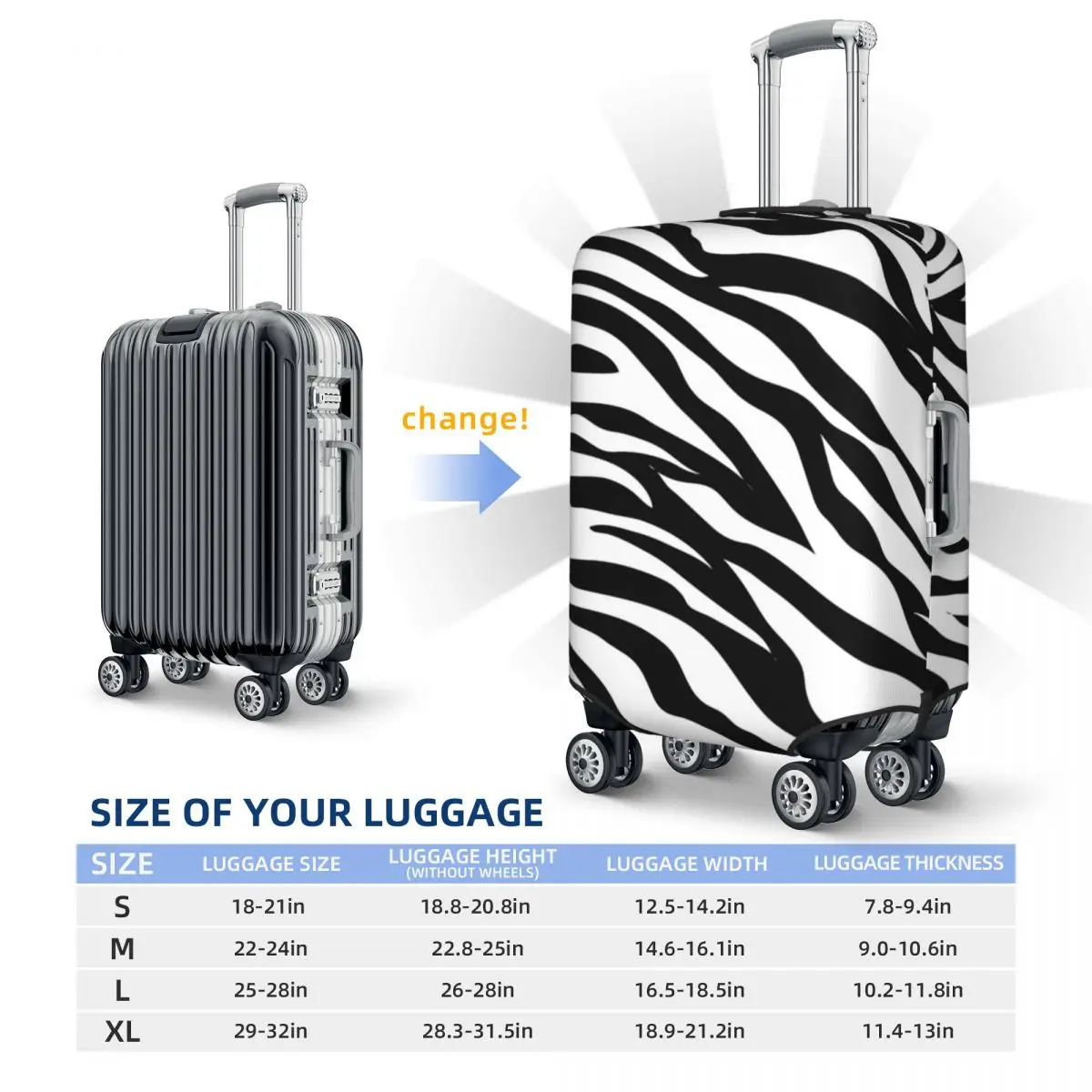 Zebra Design Suitcase Cover Black And White Stripes Cruise Trip Protector Vacation Practical Luggage Supplies