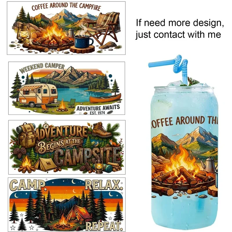 Weekend Camper ADVENTURE 16oz UV DTF Transfer Sticker Waterproof DIY Decals 3D Transfers UVDTF Sticker 16oz UV DTF Cup Wraps