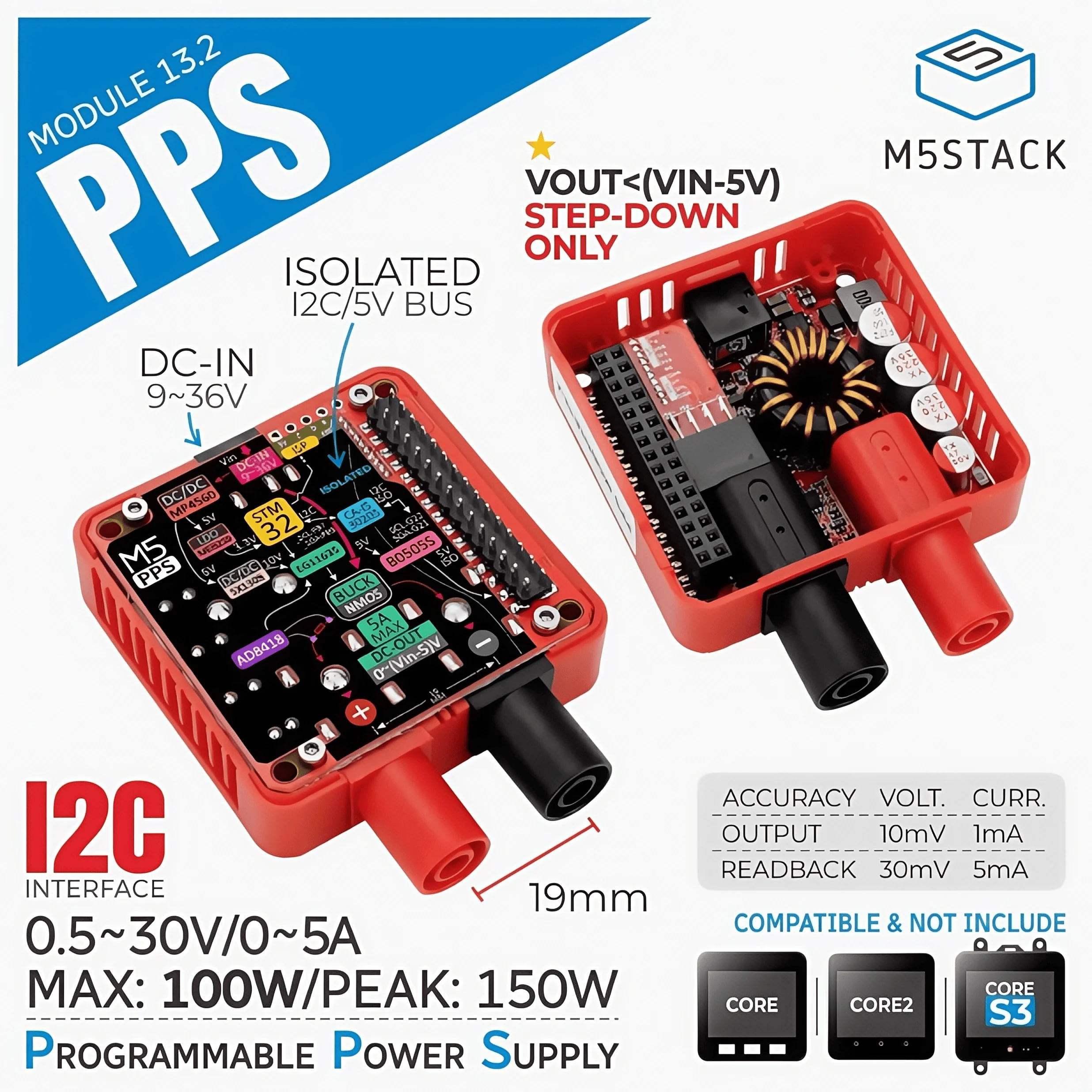 

M5Stack PPS Module high precision single channel programmable power module for Core series