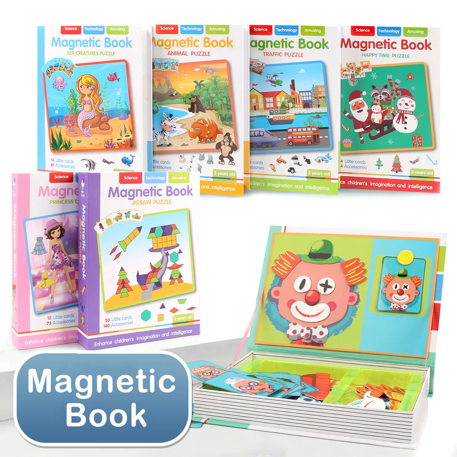 

Магнитная занятая книга Монтессори, 3D мультяшные головоломки, забавная игра для тренировки мозга, развивающие обучающие игрушки для детей, подарок на Рождество
