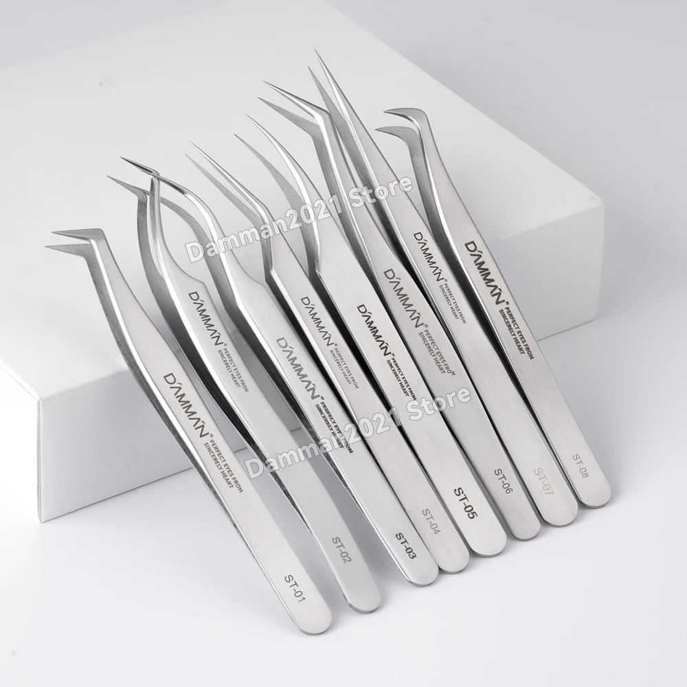 Damman Tweezers For Eyelash Extension High Precision Lashes Tweezers Anti-Static Stainless Steel Eyelash Tweezers Makeup Tools