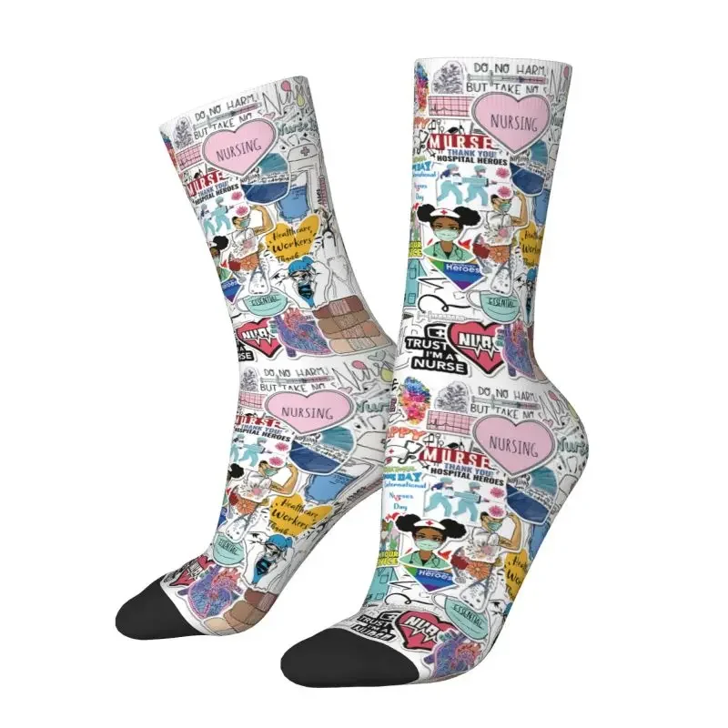 Cartoon Doctors Nurse Mens Crew Socks Unisex Kawaii 3D Print Nursing Medical Print Dress Socks