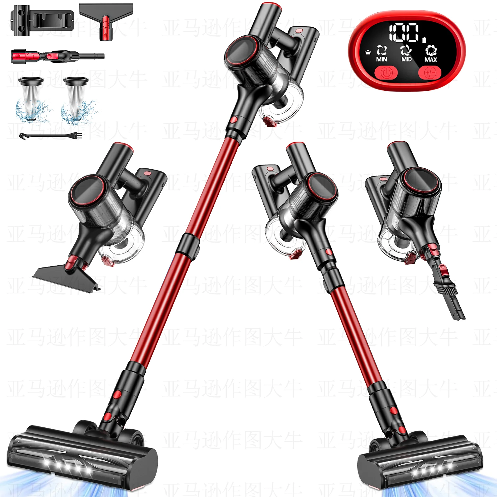 

Беспроводной пылесос 8-в-1, 40 кПа, 45 минут, ручной пылесос со светодиодным дисплеем для ковров/жестких полов/автомобиля/шерсти домашних животных