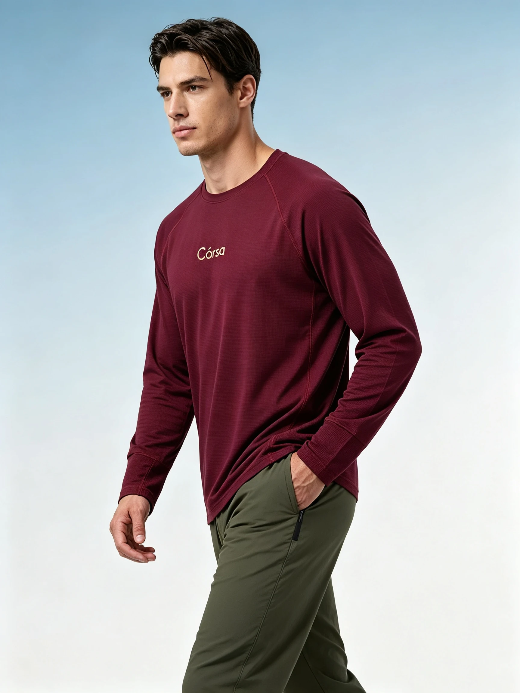 Quick Dry Breathable Outdoor Casual Long Sleeve T-Shirt Color Block Design Polyester Spandex round Neck Running Fitness Climbing