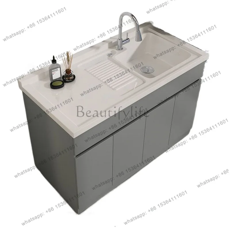 Balcony floor-to-ceiling laundry cabinet integrated basin washing small apartment combined laundry table