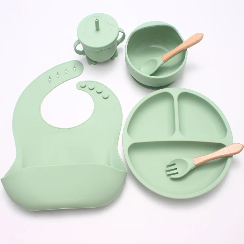 

Children's Tableware Set Baby Bib Spoon Fork Meal Bowl Infant Complementary Food Tableware Mother and Baby Set Six-piece Set