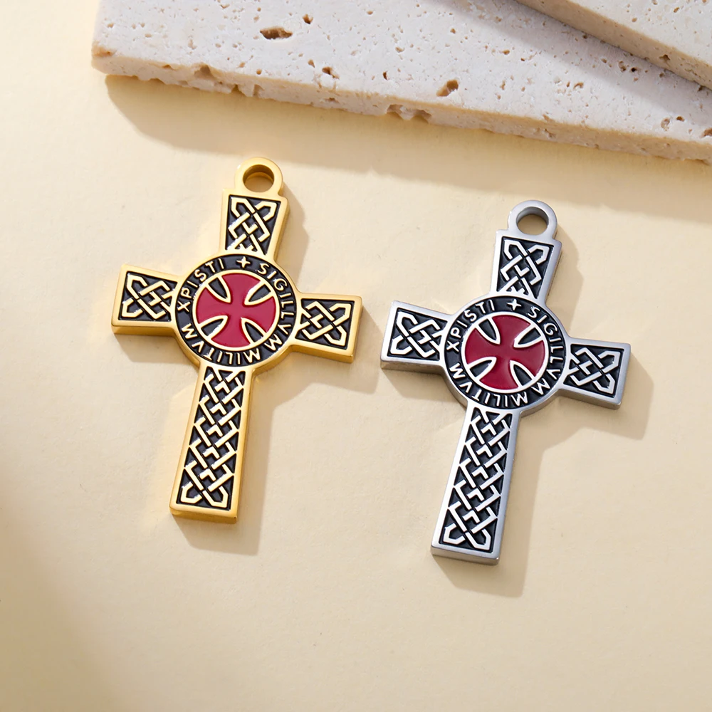 Dawapara Templer-Kreuz-Anhänger für die Schmuckherstellung, Heiliger Ritter, religiöser Schutz, Amulett, Edelstahl-Charm, DIY-Zubehör – Detail 8
