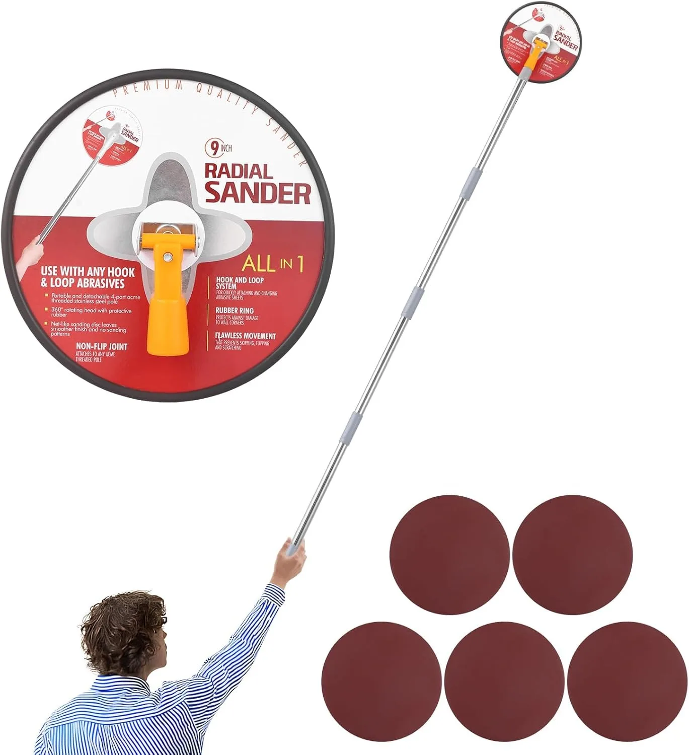 Drywall Pole Sander With Extension Pole for Painting Project Wall grinding Includes 5 Sanding Sheets 80/100/120/180/240 Grit