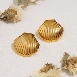 WILD & FREE 18K Gold Plated Stainless Steel Shell Earrings for Women Cute Creative High Quality Waterproof Trendy Jewelry