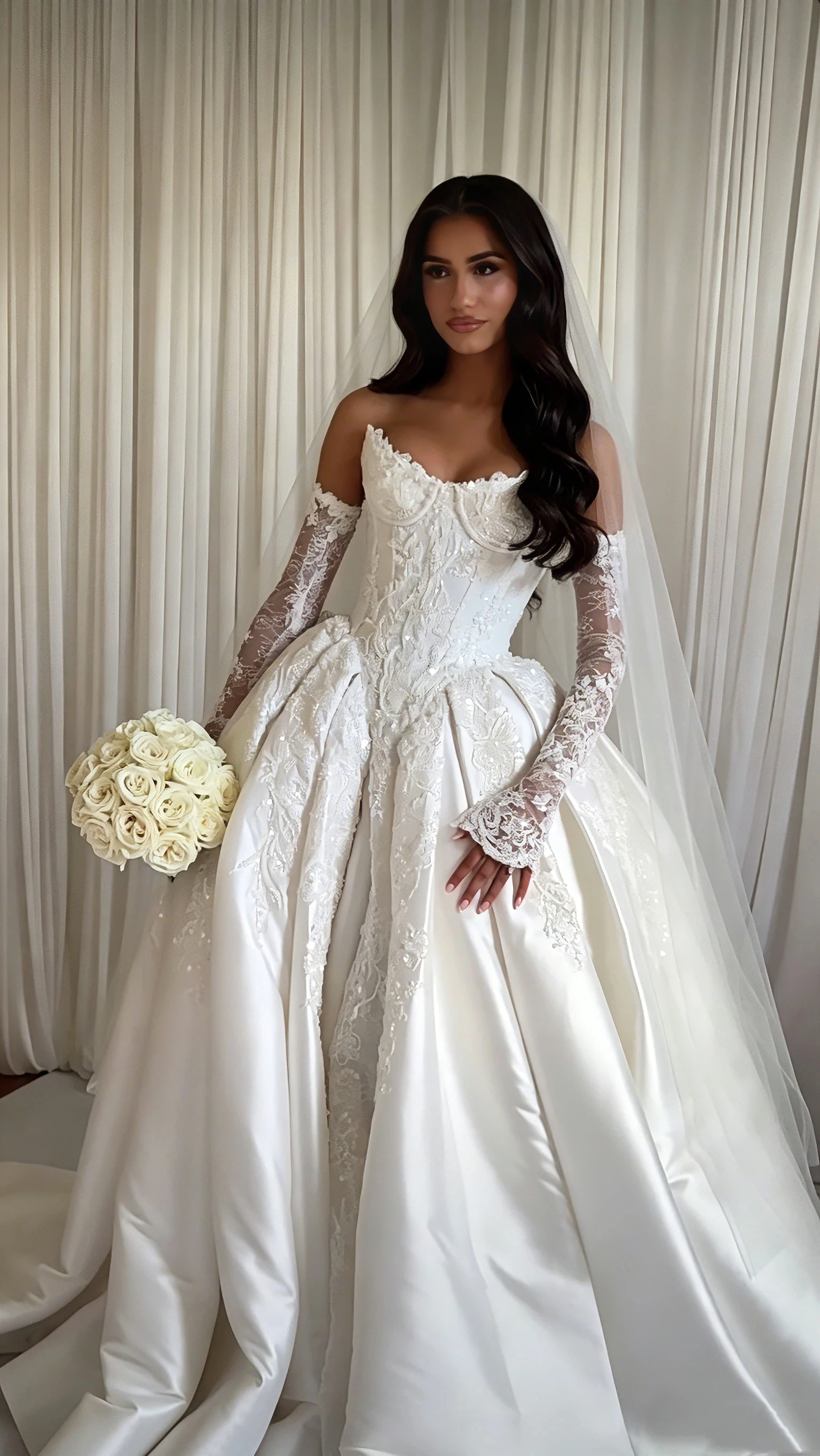 

2026 Sweetheart Ball Gown Wedding Dress Detachable Long Lace Sleeve 3D Floral Corset Bridal Gown Vestido De Novia Customized