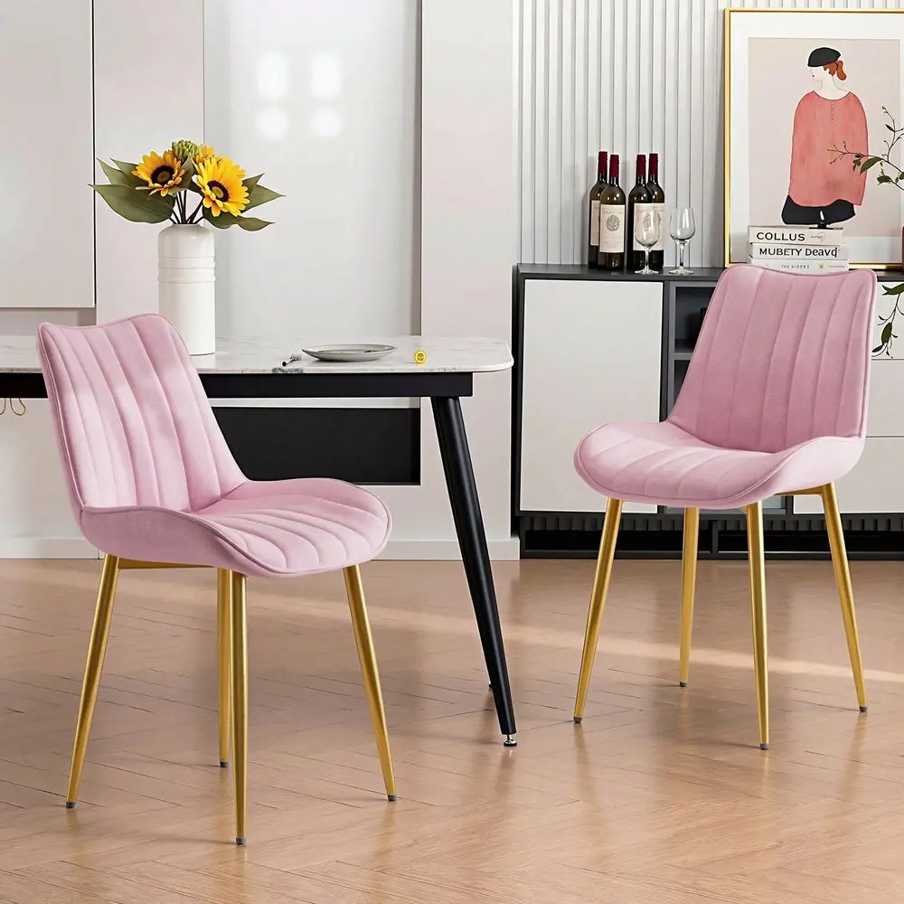 MidCentury Velvet Dining Chair Set Of 2, Channel Tufted Upholstered Side Chair For Dining Room Living Room Vanity