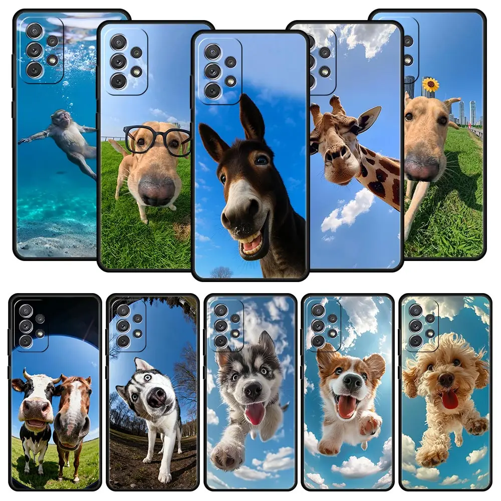 Case For Samsung A17 A15 A13 A51 A71 A41 A31 A07 A05S A35 A55 A23 A25 A33 A53 A73 A57 A37 5G Cover Art Funny Dog Sky Parachuting