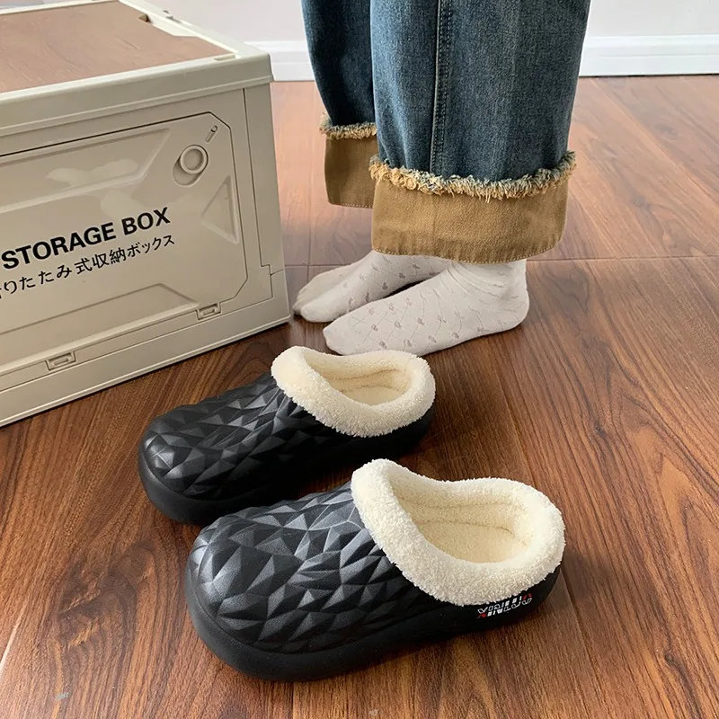 Male Solid Winter Cotton Shoes Mid Top Design Plush Inner Anti Slip Wear Resistant Sole Warm Outdoor Footwear
