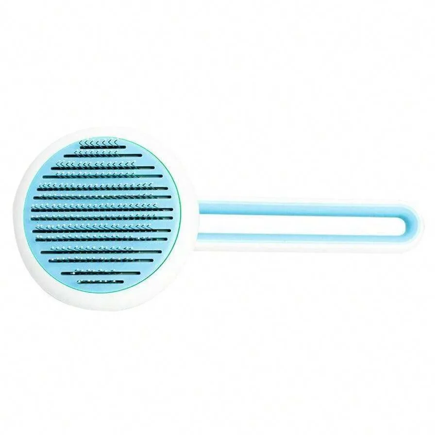

【New Arrival】Blue & White Self-Cleaning Pet Slicker Brush, One-Click Release Grooming Comb for Cats & Dogs, Removes Loose Fur Easily