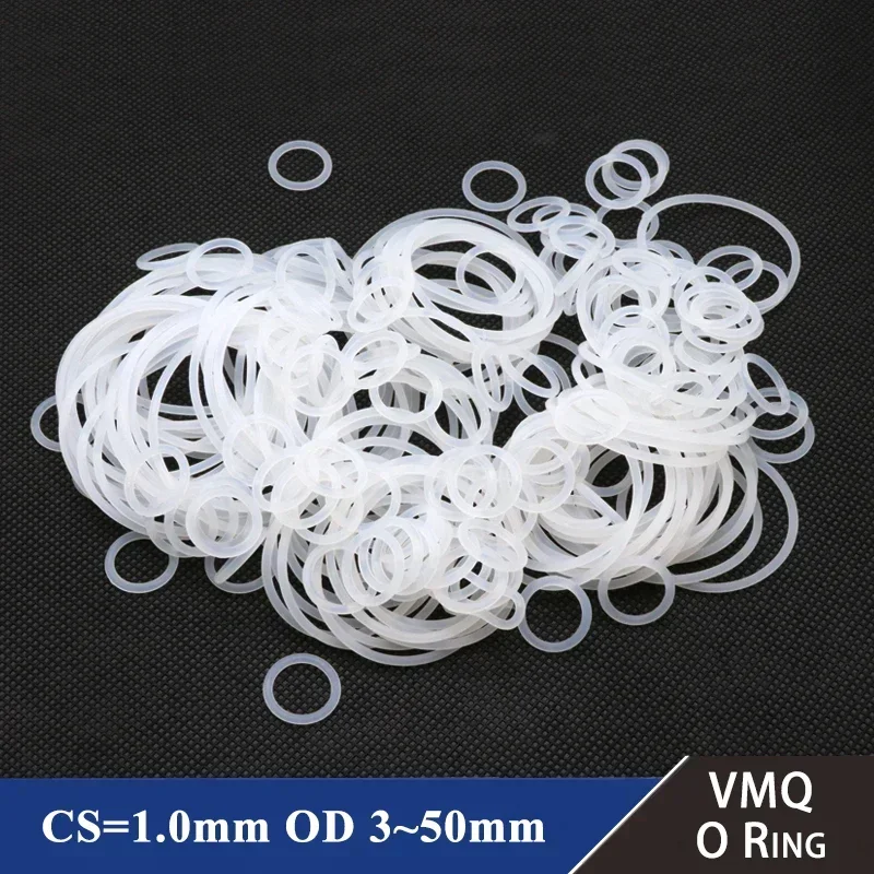 10/50Pcs VMQ O Ring Seal Gasket CS 1mm OD 5 ~ 50mm Silicone Rubber Insulated Waterproof Washer Round Shape White Nontoxic