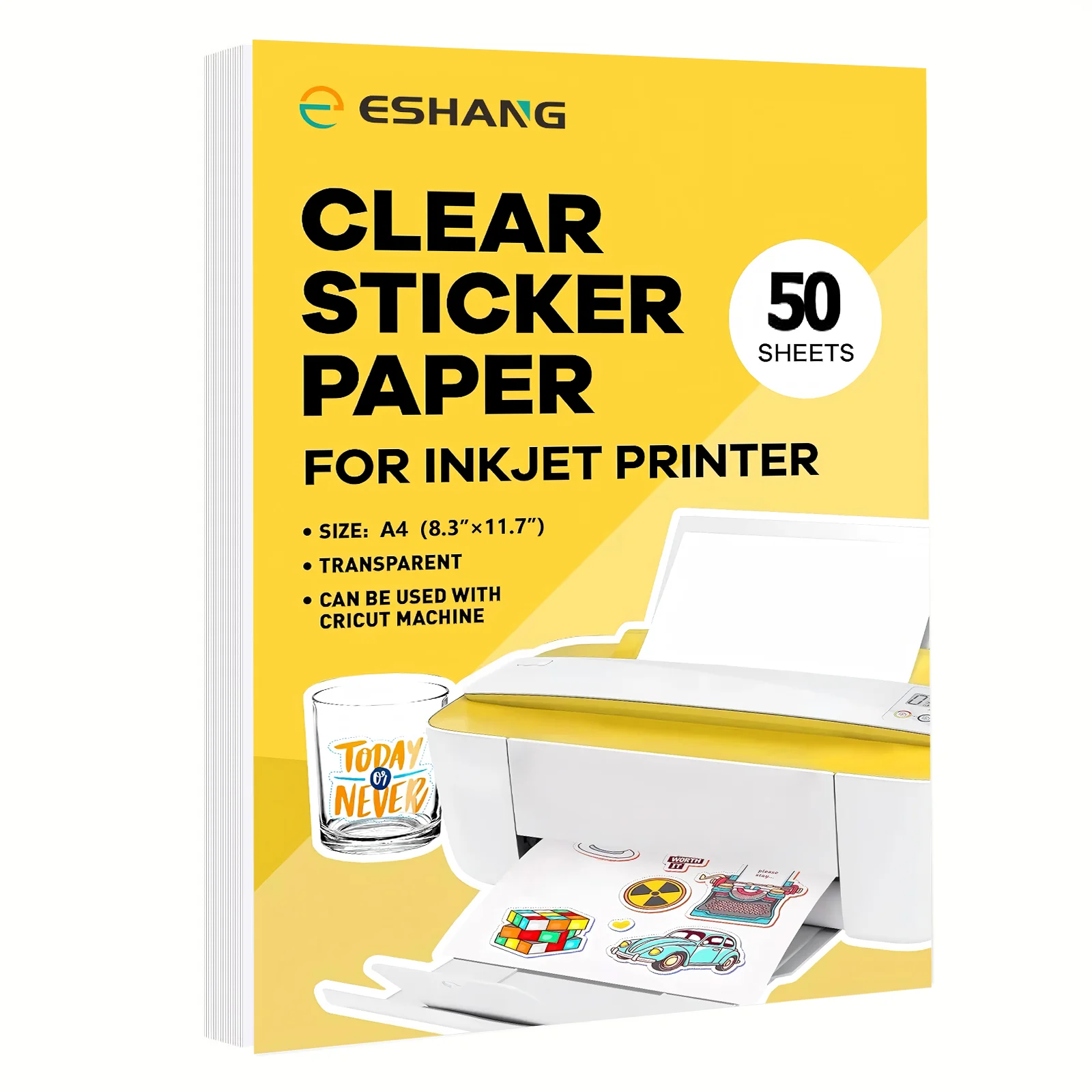 40/50 Sheets A4 Clear Vinyl Sticker Paper Non-Waterproof Compatible Inkjet Printing for DIY Personalized Stickers