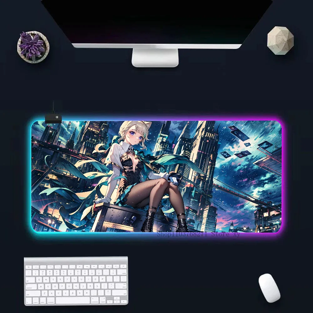 Lynette Genshin Impact Mousepad XXL RGB Gaming Mouse Pads HD Black Gamer Accessories Large LED