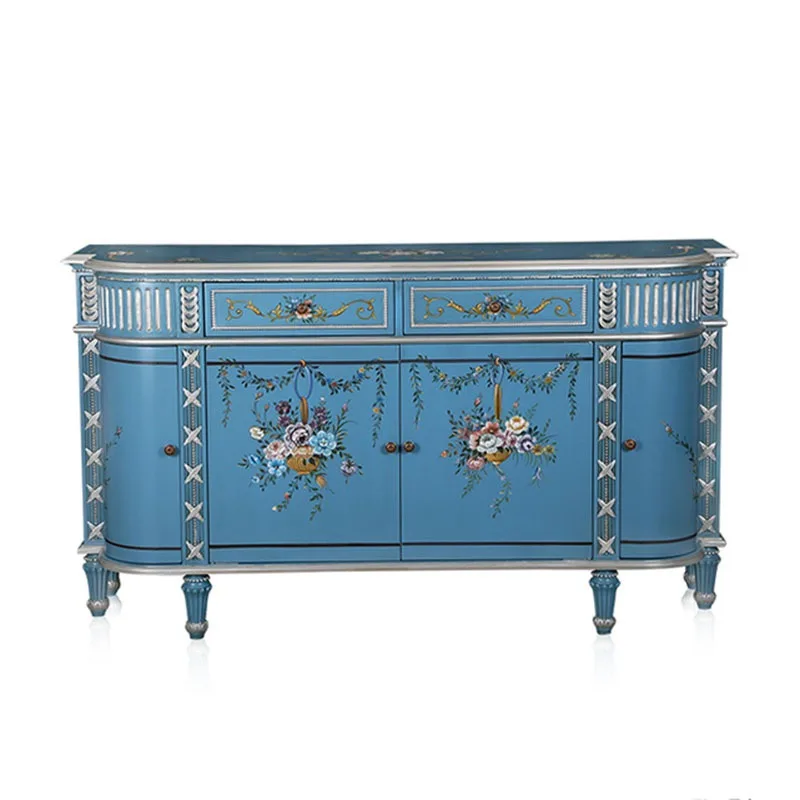 

French mahogany carved painted flower foyer storage decorative cabinet European side cabinet furniture porch cabinet