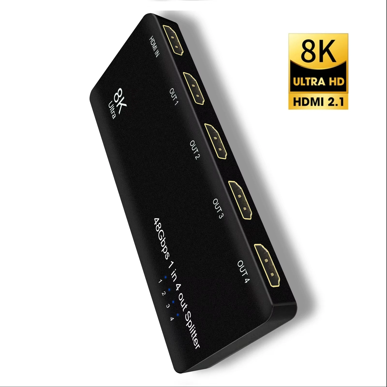 8K HDMI Splitter 1 in 4 Out Sync Box 1x4 HDMI 2.1 Splitter Duplicate/Mirro to 4 Screens 8K@60Hz 4K 120Hz for PS5 Xbox HDMI Cable