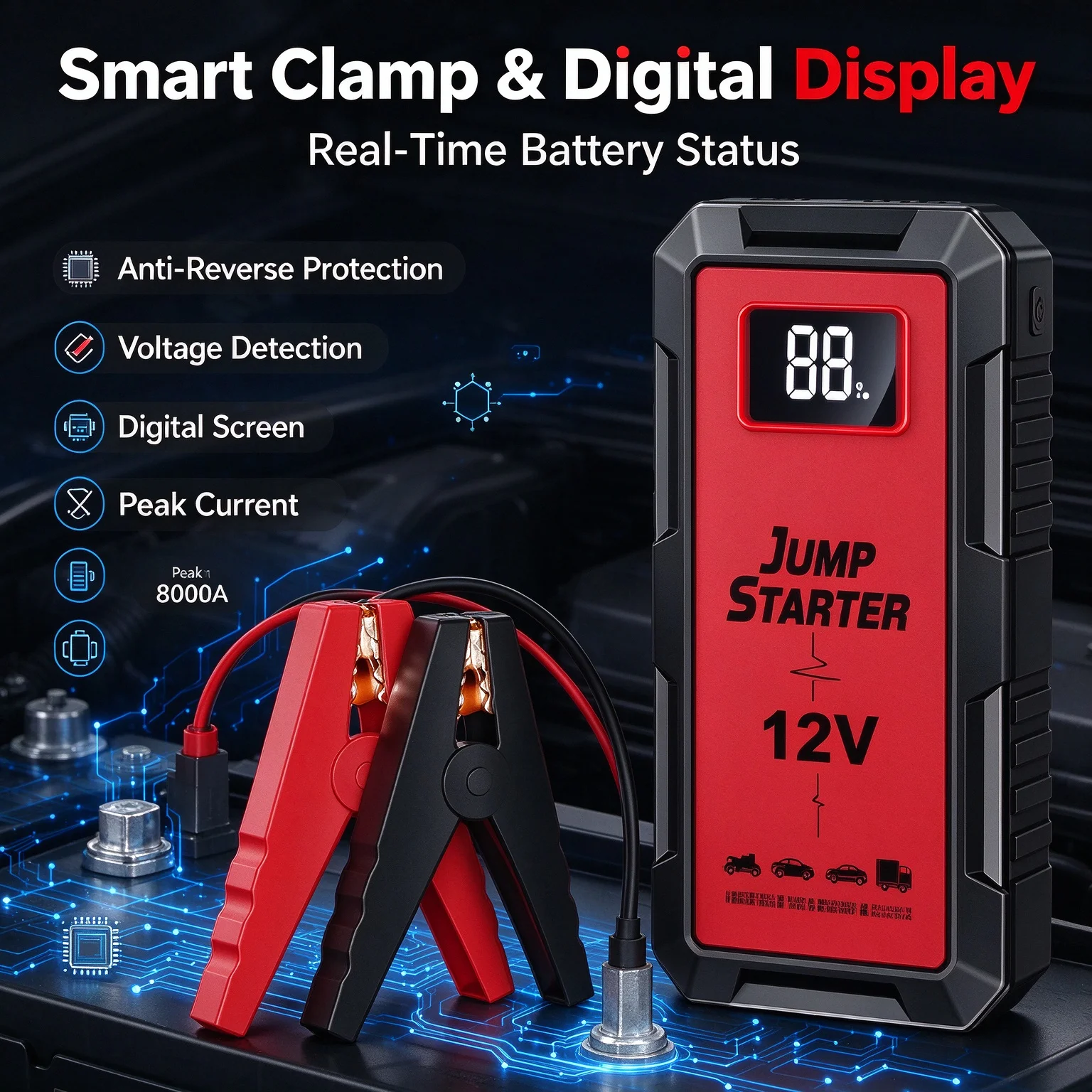 46000mAh Car Emergency Jump Starter 8000A Power Bank 12V Auto Large Capacity Car Battery Ignition Tool CEUL With Digital Display