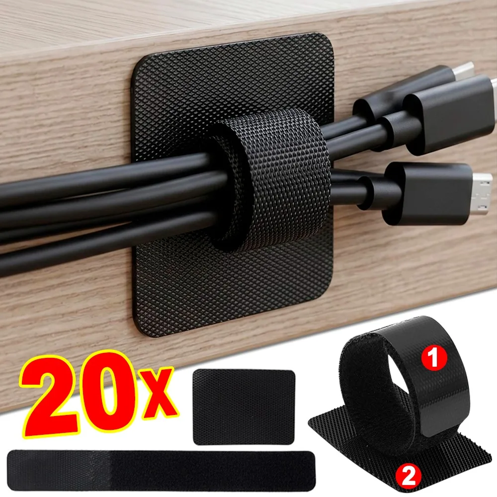 Adjustable Long Strip Dable Tie Cord Organizer Self Adhesive Heavy Duty Cable Ties Under Desk Cable Management for Home Office