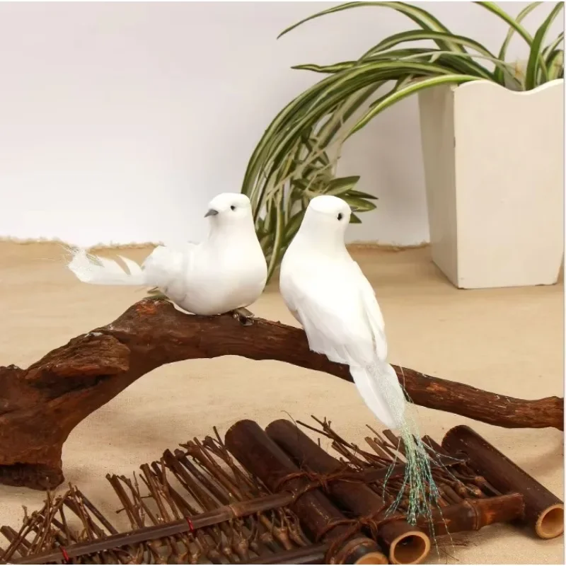 2pcs Fake Bird White Doves Artificial Foam Feathers Birds With Clip Pigeons Decoration For Wedding Christmas Home