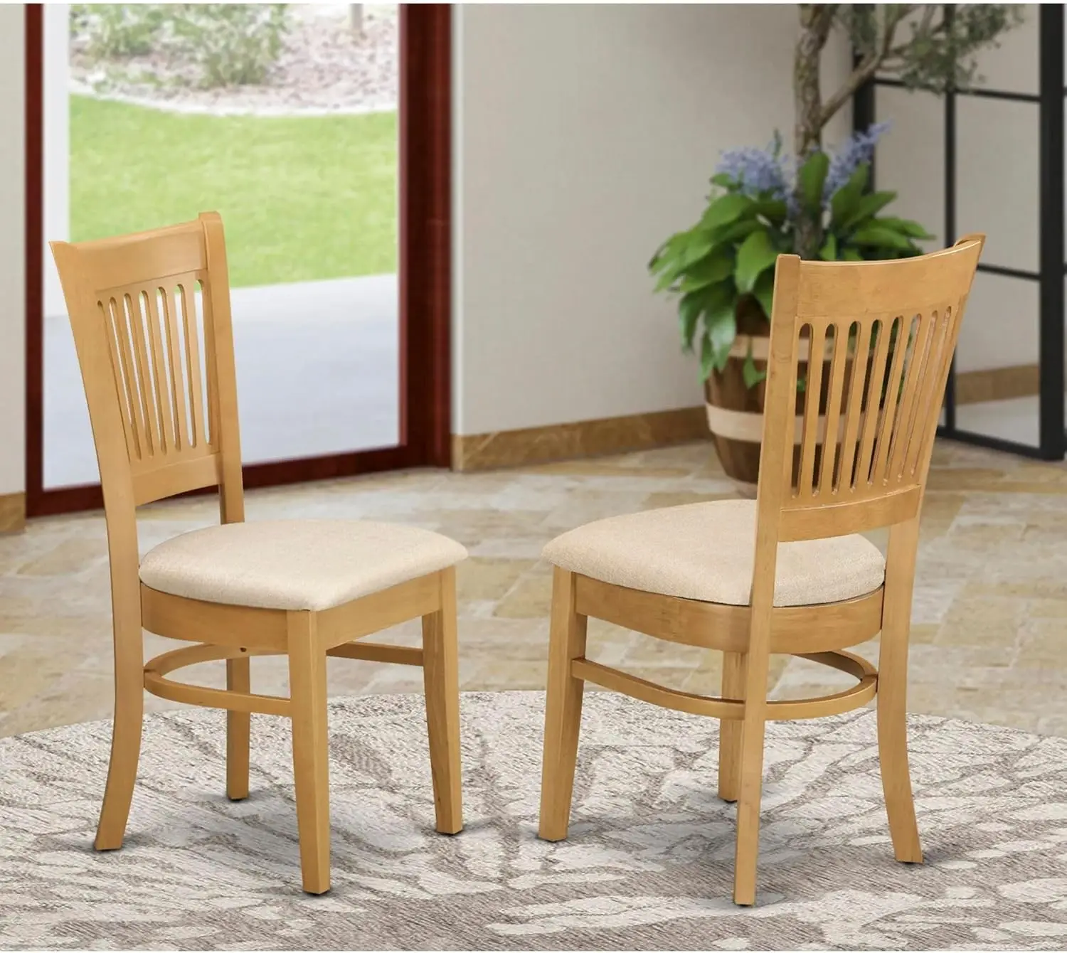 

Vancouver Dining Linen Fabric Upholstered Wood Chairs, Set of 2, Oak