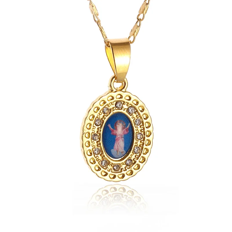 Exquisite Shining Guardian Angel Medal Little Girls Necklace for Women Fashion Good Luck Religious Amulet Jewelry