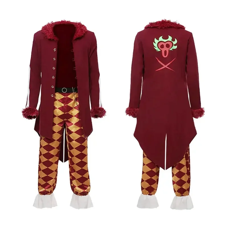 HN8 アニメバルトロメオコスプレ衣装ルフィファン変装ジャケット服男赤いトレンチパンツハロウィンカーニバルパーティー Fancy8…Gf