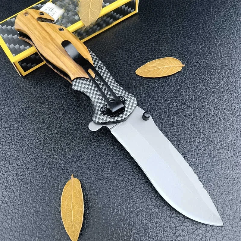 Novelty Gray X50 Pocket Knife 5Cr13Mov Titanium Blade Wood Handle Survival EDC Tactical Folding Knife Fruit Cutting Tools