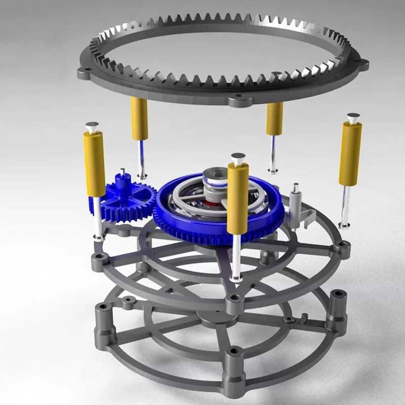 PET Material, Mechanical Escapement Movement, 120x120mm   -  3D Printed Three-Axis Tourbillon Model