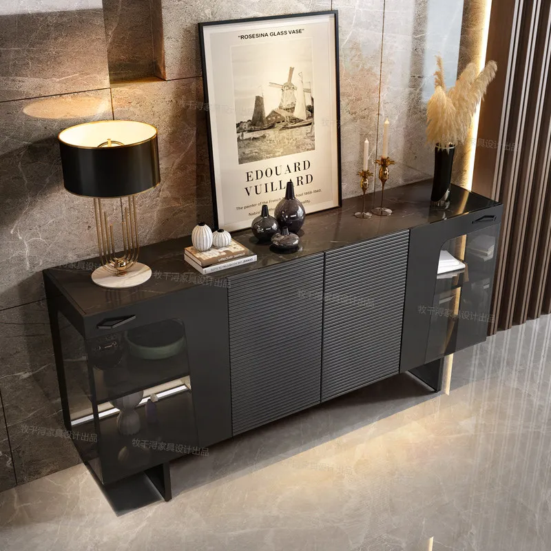 Rock slab dining side cabinet, high-end villa large flat floor living room model, entrance cabinet, multi-functional dining room